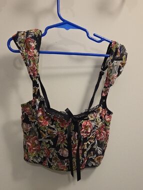 Victoria's Secret Black Floral Tie-Front Corset (A103)